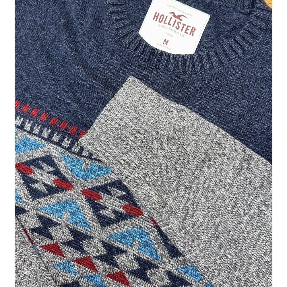 Hollister Crewneck Fair Isle Nordic Long Sleeve Cotton Blend Sweater Men's M‎